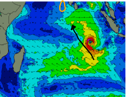 Marked up Surface Winds for Indian Ocean 8 May based on Swellnet WAMS