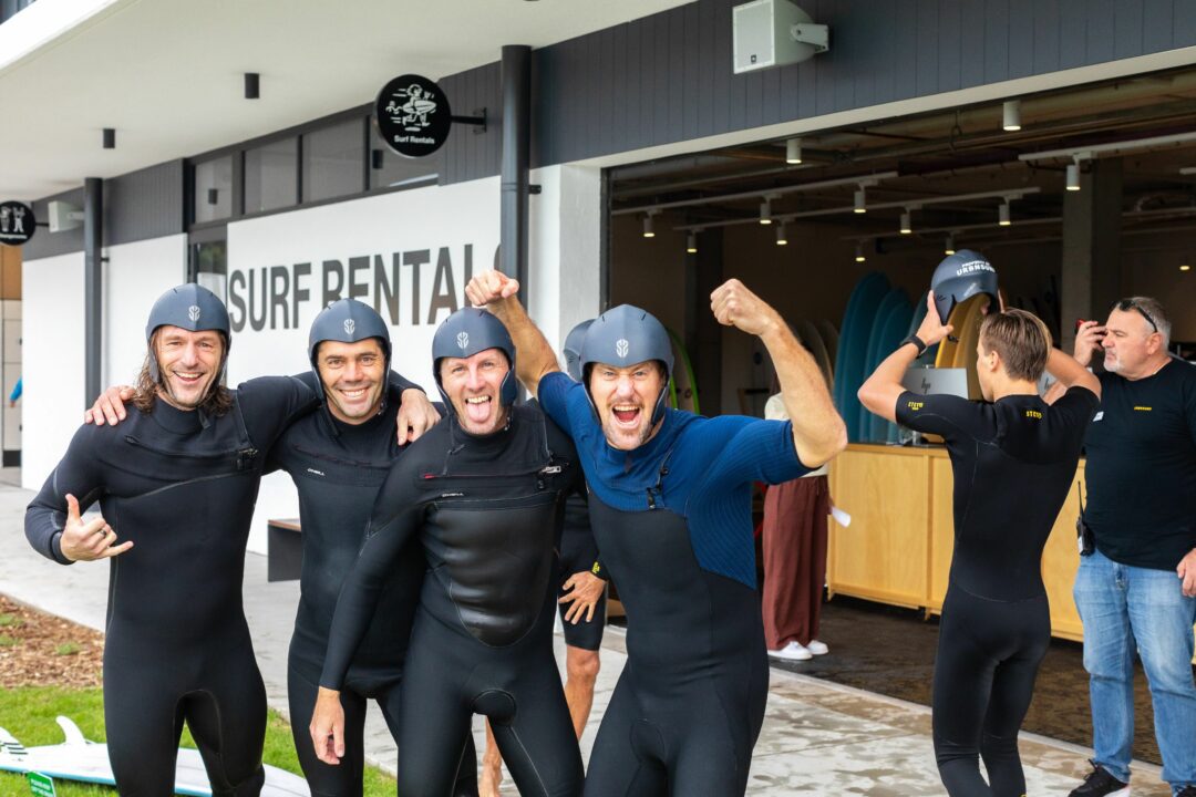 Perfect Wave Sales guru Charlie Pierce invited some special clients and friends to share the experience. The lads posing in their helmets psyching for Advanced barrel mode.
